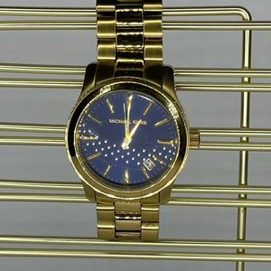Michael Kors Blue Watch Face, Gold Band